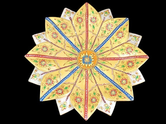 colorful marble lotus urli for home décor, 12"